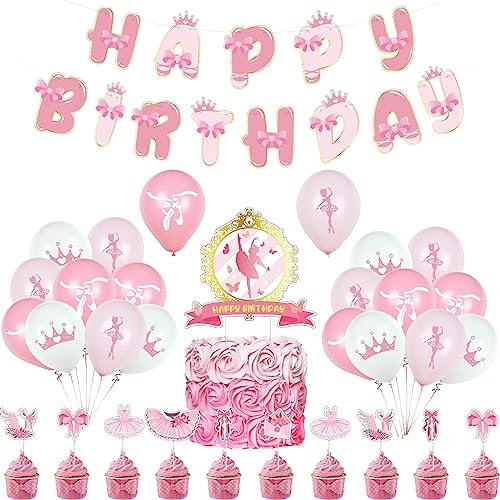 Ballerina Geburtstag Deko - Luftballons, Ballet Kuchentopper, Ballett Girlande & Ballerina Geburtstagsdeko mit Luftballons