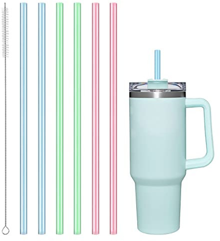 AUAUY Silikon Strohhalme Set, 6 Wiederverwendbar Trinkhalme Im mit 1 Reinigungsbürsten, Umweltfreundlich, Ungiftig, Waschbar, Ideal Für Smoothie, Milchshake