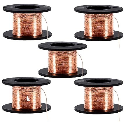 Lwuey 5 Rotoli Filo di Rame Smaltato - Filo di Rame per Gioielli,0,1mm Diametro,Lunghezza 12m per Motori Trasformatori Altoparlanti Bobine Magnetiche