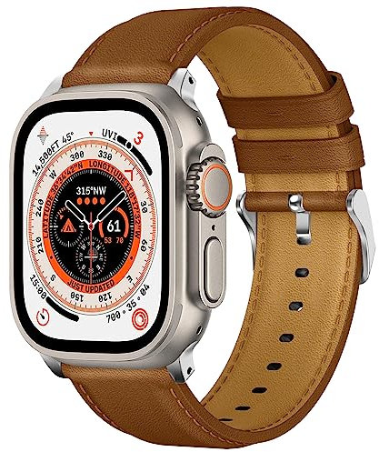 Cinturino in Pelle per Apple Watch Ultra 49mm, Compatibile con iwatch 49mm 45mm 44mm 42mm, per Ultra 2 Serie 9 8 7 6 SE 5 4 3 2 1, Regolabile per Uomini Donna
