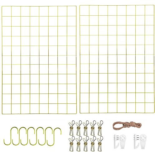 WUZILIN wandgitter Golden 2er Set,Multifunktionale Gitterwand Wandgitter, Fotowand, DIY Dekoration, Bilderregal, Memotafel, Metall, (45 * 65cm)