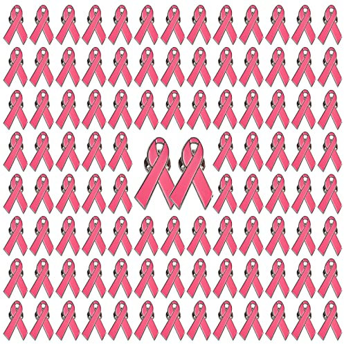 WANDIC Octobre Rose Épingles à Ruban Rose en Métal, 100 pièces 1.18 * 0.7 pouces Argent Dos Rose Ruban Broches Sensibilisation au Cancer du Sein Épinglettes Hope Épingles Émail Bijoux Épingles