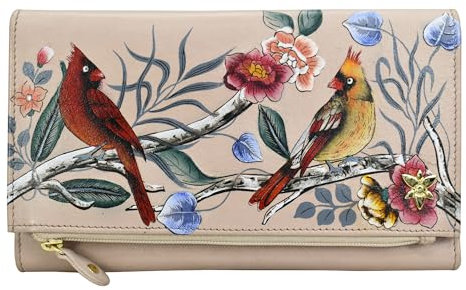 Anuschka Handbemalte Clutch Brieftasche mit Überschlag aus echtem Leder - Cardinal Family