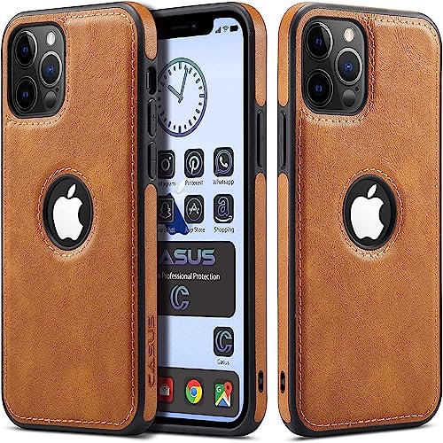 Sibada Logo View Kompatibel mit iPhone 12 | 12 Pro Hülle Slim Premium Vegan Leder Classic Luxus Elegant Thin Cover (2020) 6,1 (Braun)
