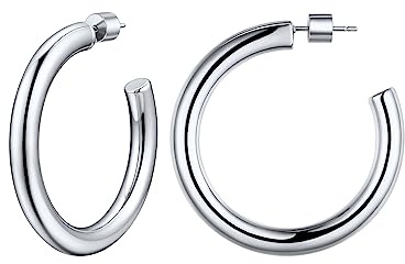 ChainsHouse Boucle d Oreille Creole Femme 30/40/60 mm Acier Inoxydable Boucles doreilles Tube Grande Epaisse Demi Créoles