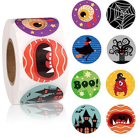 500st Aufkleber Halloween Kinder, 3,81cm Halloween Aufkleber Sticker 8 Muster Sticker Halloween Kinder Halloween Aufkleber für Kinder Halloween Party Dekoration Scrapbooking (Stil 4)