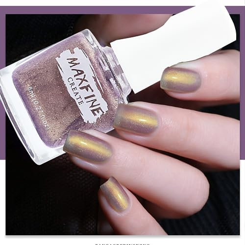 Pearl Nail Polish Nail Varnish - Long Lasting Peeling Off Nail Polish - Mermaid Shell Quick Dry Holographic Nail Polish - No UV Needed Non Toxic Water Based Formula for Women Girls Teens(Gold Purple)