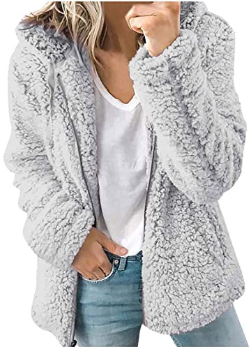 Womens Fleece Hoodie Jacket Sherpa Lined Full Zip up Winter Warm Soft Teddy Fleece Hooded Sweatshirt Fluffy Jumper Hoody Sweater Coat Overcoat Cardigan Ladies Hoodie UK Sale Clearance