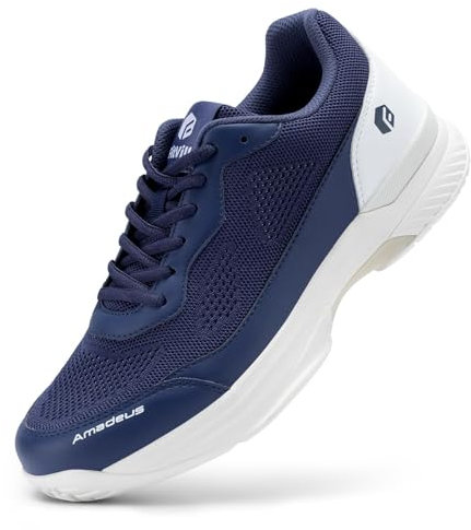 FitVille Extra Weit Tennisschuhe Herren rutschfest Hallenschuhe Atmungsaktiv Badminton Schuhe Bequemen Fitnessschuhe Blau/Weiß 41 EU Normal