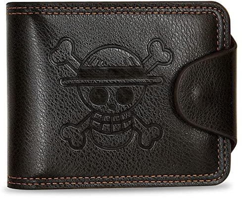 Miotlsy Anime Geldbörse aus Leder, Mehrfarbig Anime Luffy Geldbörsen Schlanke Geldbörse aus Kunstleder Kurze Zweifach Gefaltete Brieftasche Kartenhalter, Straw Hat Luffy, Leder(Braun)