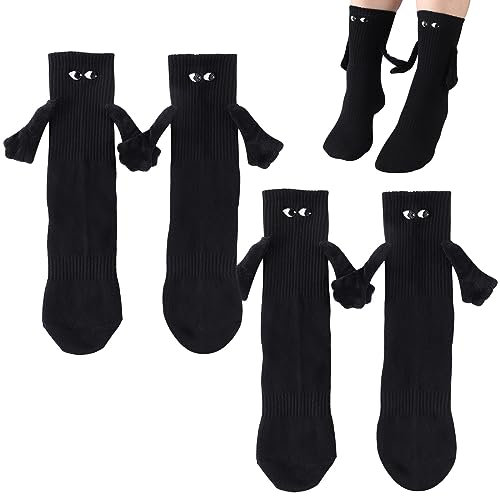 PRAOAHEI Magnetische Socken mit Händen Hand in Hand mit Magnetarmen Lustige Alberne Geschenke für Freunde Herren Familie Freundin Freund Liebende Paar (Schwarz, 35-41, 2 Paar)