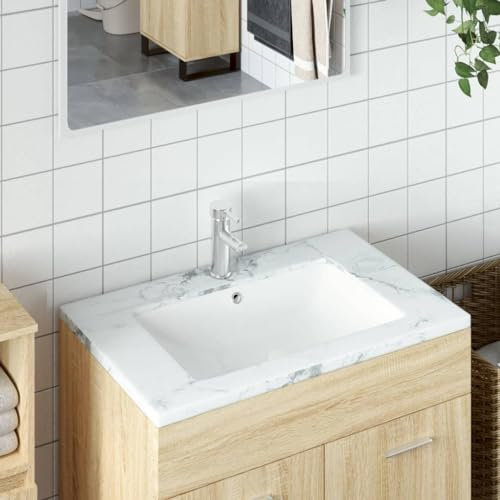 Vasque à Encastrer, Lavabo Encastré Lave-Mains Salle de Bain Évier de salle de bain blanc 60x40x21cm rectangulaire céramique