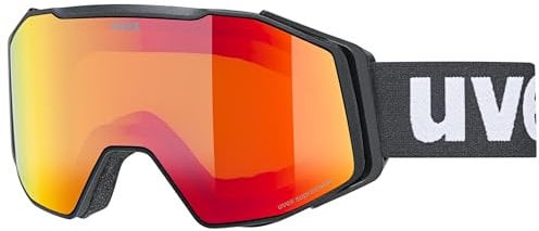 uvex gravity FM - stylische, verspiegelte Skibrille mit Anti-Fog-Beschichtung und Over-The-Glasses-Konstruktion für Damen und Herren - black matt/red-clear - one size