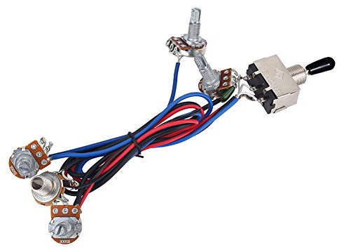 Dilwe Guitar 3 Way Switch Wiring Harness, 2 Volume 2 Tone 1 Jack 500K Pots Bass Wiring Harness for Les Paul LP Guitar