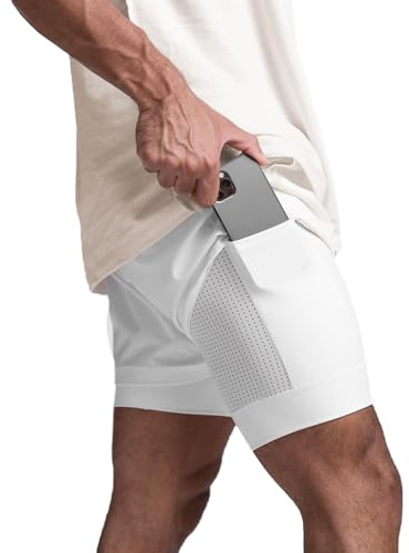 XDSP Short de Running Homme 2 en 1, pour Fitness Sport Pantalon Court Leggings Compression Shorts Gym Jogging Course,avec Poche Zippées Séchage Rapide Respirant Base Layer Sport Running Stretch