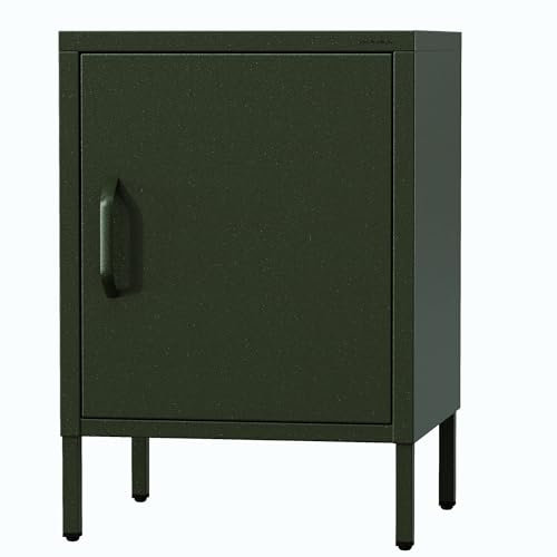 Jan Nowak Nachttisch Industrial - MIA | Nachtschrank Glitzernd mit Tür für Schlafzimmer, Kinderzimmer | Stahlschrank Abschliessbar, Nachtkasten Klein | Loft Stil | 42,4 x 59,5 x 40 cm | Flaschengrün