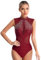 renvena Damen Ballett Body Ärmellos Ballettanzug Trikot Leotard Turnbody mit Strass Gymnastikanzug Rückenfrei Dancewear Burgundy S