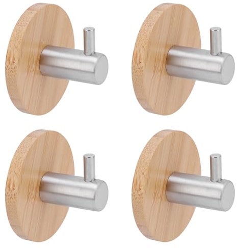 SuerZaro Self Adhesive Hooks, Wood Wall Hooks, Heavy Duty Coat Hooks Entryway Hat Rack, Decorative Hooks Single Organizer for Bathrooms, Kitchens, Doors, Cupboards, Bed Curtains, Towels, Key, 4 Pack