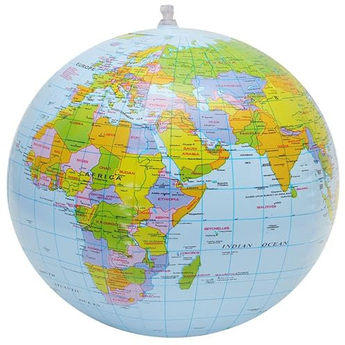 Globe gonflable en PVC - Globe terrestre gonflé - Globe du monde - Ballons de plage - Carte topographique - Ballon de plage pour enfant, école, classe, géographie, fournitures de fête