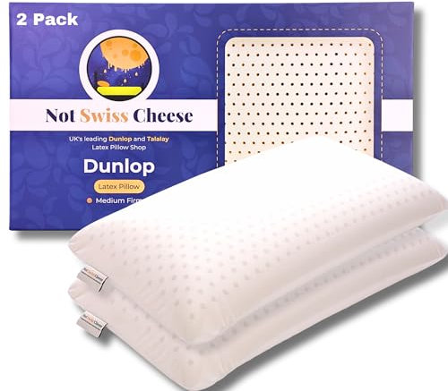 Not Swiss Cheese Premium Dunlop Kissen, mittelfestes Latex-Schaumkissen, Queen-Size-Größe, 14 cm hoch, Dunlop-Kissen für super Komfort und Stressabbau, strapazierfähige, langlebige Kissen für besseren