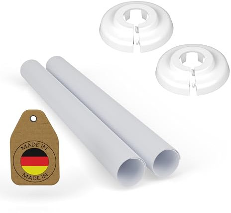 FUX 2 + 2 SET Heizungsrohr Verkleidung + Rosetten 15mm, Rohrabdeckung, Rohrverkleidung, Rohrverkleidung für Heizungsrohre, Heizkörper Rohrisolierung weiß
