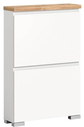 xonox.home Schuhkipper - Weiß - Nox Eiche Dekor - B 60 cm - 2 Klappen