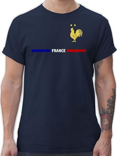 T-Shirt Herren - Fußball EM WM - Frankreich Trikot Wappen | France mit Stolz | Französisches Fan-Motiv - 5XL - Navy Blau - Fussball Euro Tshirt Europameisterschaft französisch Funshirt 2024
