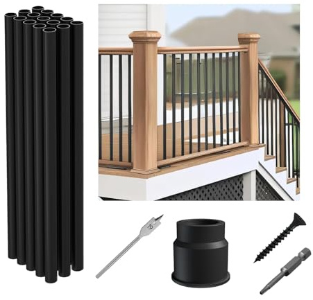 36-15Pack Aluminum Deck Balusters Hollow Round Deck Railing Spindles Matte Coated Black for Wood and Composite Deck Indoor Outdoor