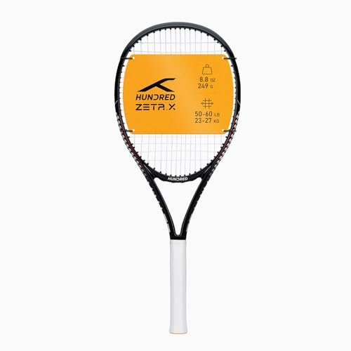 HUNDRED Zeta X Strung Tennis Racket with Full Cover | 9 Points Head Heavy | Color: Black, Grip Size 2 (4 1/4 inches) | Unisex | Material: Graphite | 249 Grams