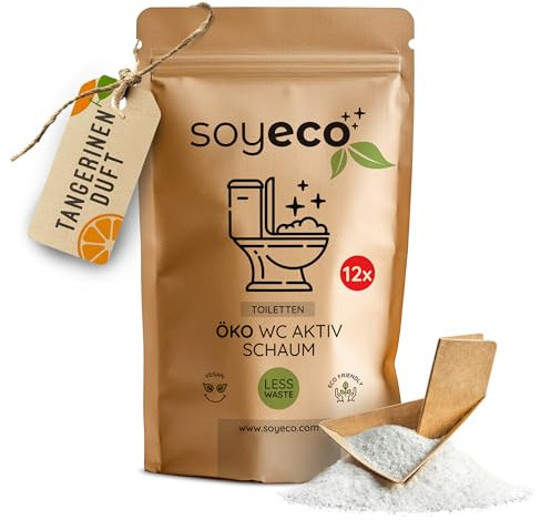 SOYECO ÖKO WC Schaum Pulver 1kg für 12 Waschgänge - WC Reiniger extra stark - entfernt kraftvoll Kalk & Urinstein, Toilettenreiniger extrem stark, WC schaumreiniger sorgt für Glanz und frischen Tanger