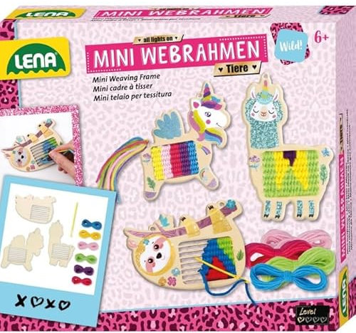 Lena 42723 Mini Webrahmen Tiere, Faltschachtel, Mehrfarbig