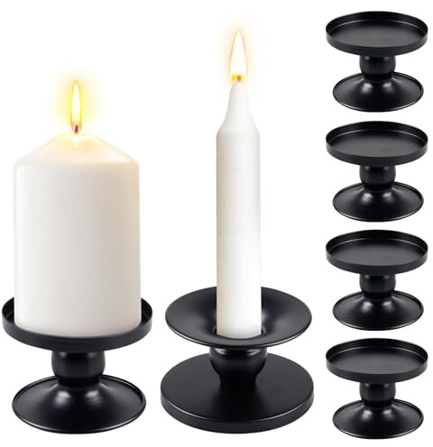 Kerzenständer Aus Metall, 6 Stück Vintage Kerzenhalter, Beidseitiger Kerzenständer, Stabkerzenhalter Kerzenständers Stabkerzen, Set Kerzenleuchter Für Stabkerzen & Stumpenkerzen (Gold) (Schwarz)
