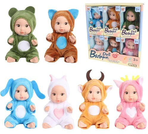 Fiotha Mini Babypuppe, 6 Stück Reborn Puppen, New Born Baby Puppe mit Kleidung, Geschenk für Mädchen, Kleinkinder und Kinder