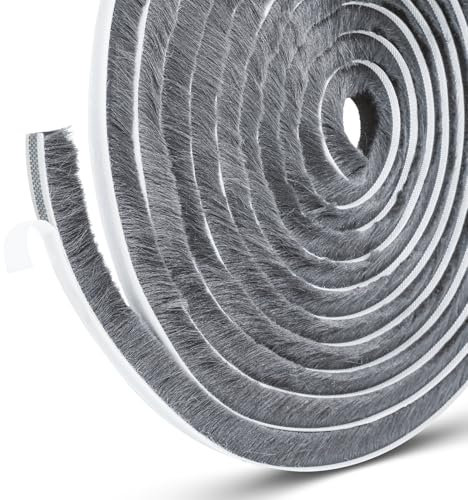 Draft Excluder for Doors, Draught Excluder for Windows, Self-Adhesive Brush Seal Strip Air Stopper for Sliding Doors, External Doors, Window (Grey, 5 m(L) x9 mm(W) x 15mm(T))