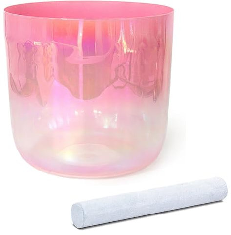 432Hz 7 inch A Note Third Eye Chakra Alchemy Sound Bowl, Colored Crystal Singing Bowl for Yoga Meditation & Sound Healing, Quartz Chakra Bowl with Free Acrylic Striker & O-ring, Rose Pink Gradient