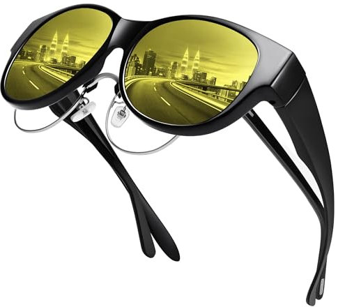 URUMQI Night Driving Glasses for Women Men, Anti Glare Night Time Driving Glasses Fit Over Eyeglasses, HD Night Vision Glasses with TAC Polarized Lens for Rain Fog & Tunnel Safe