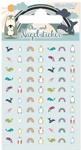 56 Ohr- und Nagelsticker * PINGUIN FAMILIE * für Kinder und Erwachsene | Sticker Ohrsticker Mädchen Penguin Wale Regenbogen