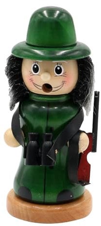 Dekohelden24 Holz Räuchermann, Räucherfigur, Rauchfigur, Räuchermännchen als Märchenfigur Jäger mit Fernglas und Gewehr in dunkelgrün, L/B/H 8 x 8 x 13 cm.