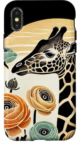 iPhone X/XS Giraffe Ranunculus Illustration Flower Case