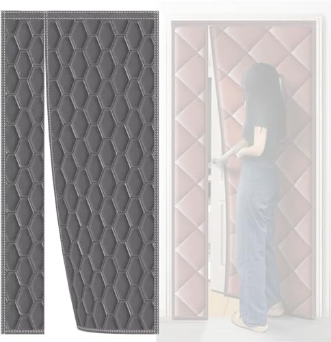 Magnetischer Wärmeschutzvorhang Für Türen, 70cm -140cm Breite Kälteschutzvorhang Haustür Für Tür, Verdickter Thermvorhang Türvorhang(Grau,90x200cm)