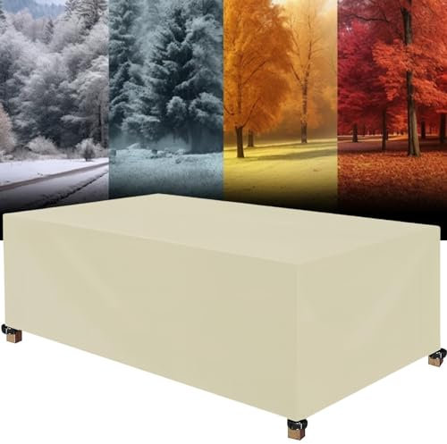 Housse de Protection Salon de Jardin 140 x 350 x 140 cm Housse de Protection Anti-UV Résistant Froid Coupe-Vent, Housse Brasero Housse de Protection de pour Tables,Chaise,Canapé, Beige