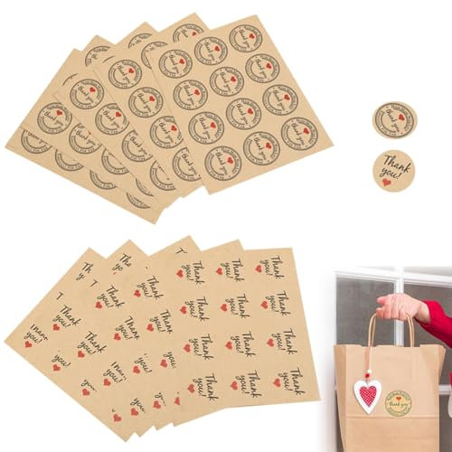 XURJUMI 120 Adesivi Di Carta Kraft,Fatti A Mano, Con Amore, Per Sacchetti Regalo Di Nozze, Ringraziamento Tichette Adesive Regali Barattoli Marmellata,