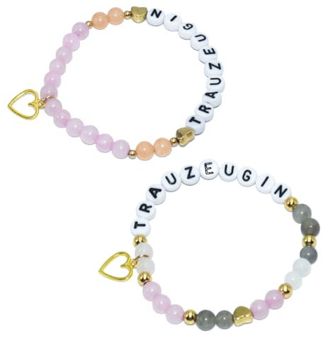 LXBCTOP 2 Stück Stretch Brautjungfer Armbänder, Armband Trauzeugin Brautjungfer Geschenk mit Edelstein Perlen und Liebes-anhänger, Team Trauzeugin Fragen Armbänder für Hochzeit Schmuck Dekoration