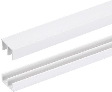 sourcing map 4Set White Plastic Sliding Door Track, Sliding Glass Window Track for 1/4 Thick Panels, for Closet Glass Cabinets Door Track (4Ft Long)