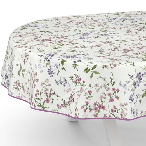 ANRO Wachstuchtischdecke Wachstischdecke Wachstuch Tischdecke abwaschbar Gartentischdecke Blümchen Oval 240x140cm mit Saum (Eingefasst)