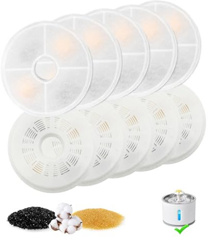 Haoruifu Pack de 10 Distributeur d’Eau filtrante pour Chat et Chien, Filtre Fontaine Eau Chat Chien, Filtre de Fontaine Triple Action, Cat Filtres de Rechange avec la Résine et Charbon Actif