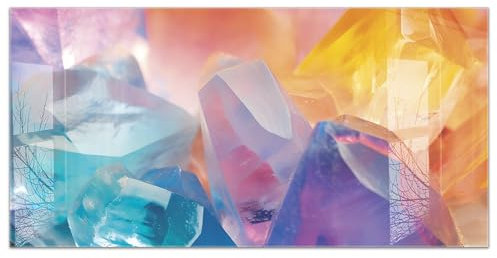 timalo Küchenbild aus Acrylglas modernes Wandbild Glasbild Deko Küche XXL Acryl-Bild wie Glas | 100x50cm Bunte Kristalle – Funkelnde Edelsteine in Blau, Lila & Orange