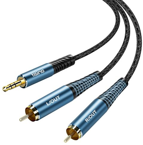 Tisino Phono to Jack 3.5mm Aux Cable(1.5m), 2 RCA Male to 1/8 TRS Headphone Jack Auxiliary Cable for Connecting Cell Phone/MP3 Players/Amplifier/TV