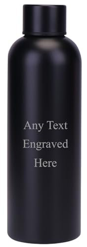 Personalised Engraved Any Message Double Wall Insulated Water Bottle 500ml 17.5oz Hot Cold 5 Colours Available (Black)