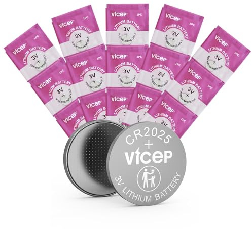 ViCep 15-Pack Batteria CR2025 Batterie CR 2025 a Bottone al litio 3V per portachiavi per auto, orologi, telecomando, sensore di allarme e altro, confezionata singolarmente